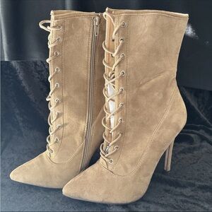 Chase + Chloe Tan Lace-Up Heeled Boots